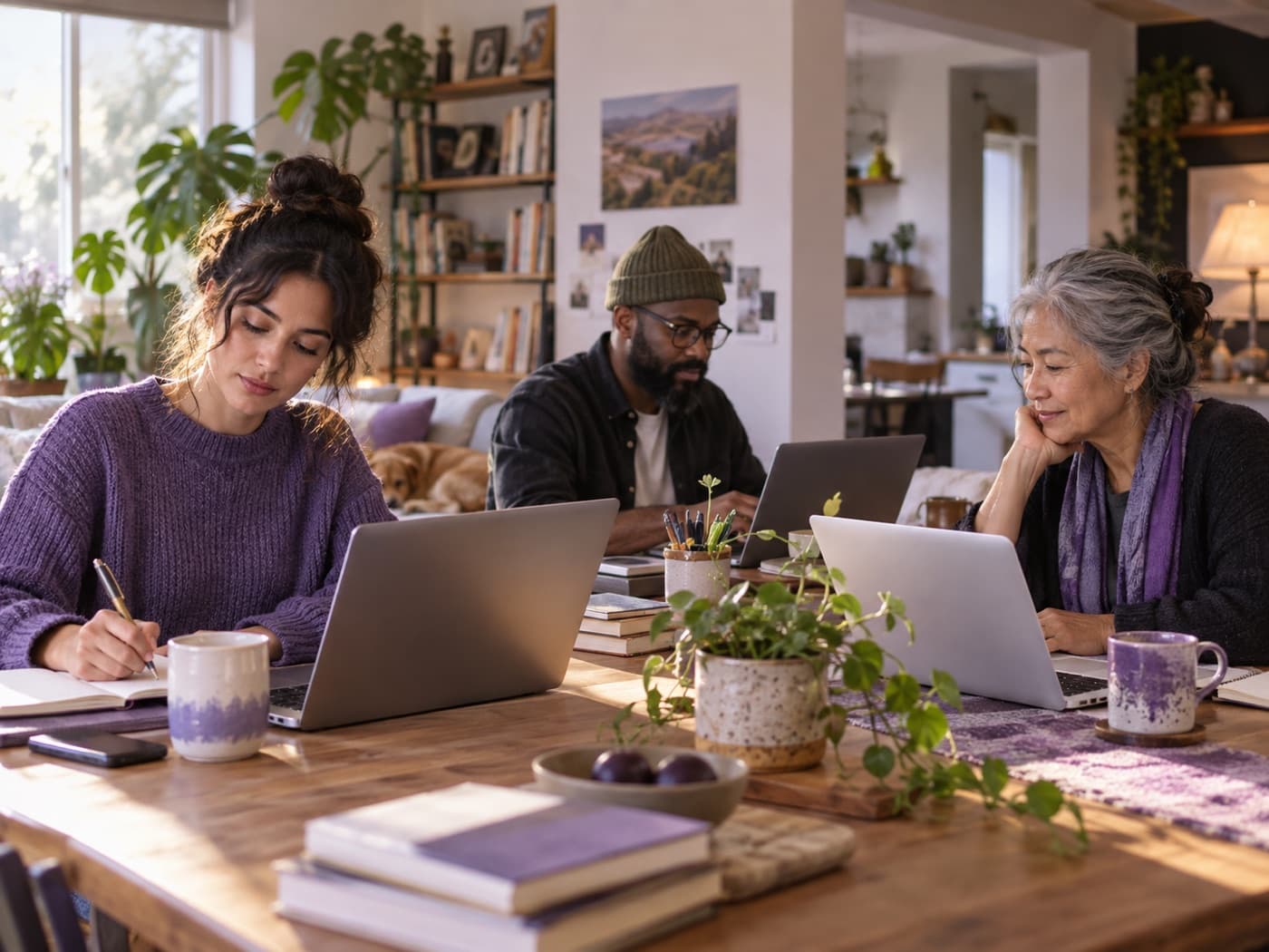 People of different generations learning and creating with their own computers